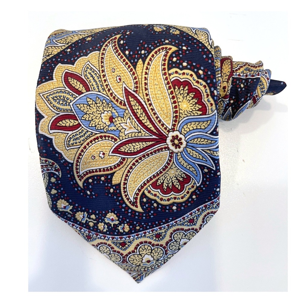 CHAPS Paisley Silk Mens Tie Blue Gold Red Preppy Retro‎
